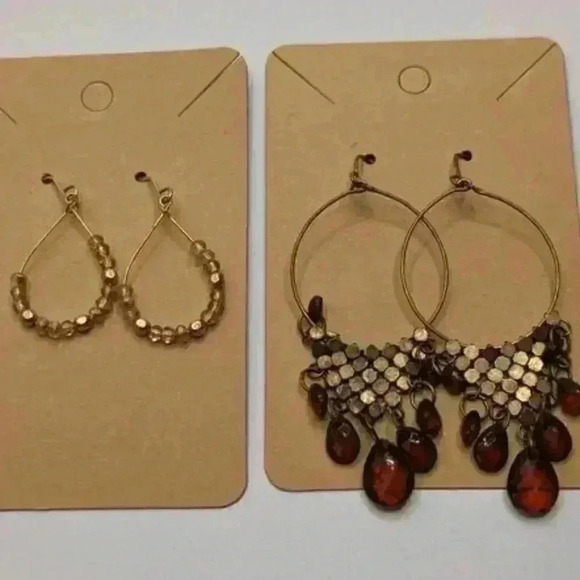 Beaded Hoop Earrings Bundle of two Natural Colored Fashion Jewelry - Picture 1 of 4